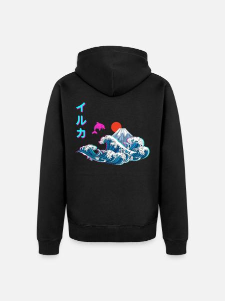 Japansk Vaporwave Stor bølge af Kanagawa - Premium økologisk unisex-hættejakke - sort