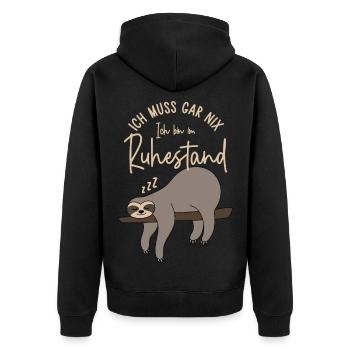 Faultier - Ich muss gar nix Ich bin im Ruhestand - Unisex Premium Bio Zip Hoodie - Schwarz - Hinten - Nico (187cm)