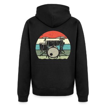 Retro Schlagzeug Rockband Schlagzeuger Musiker - Unisex Premium Bio Zip Hoodie - Schwarz - Hinten - Nico (187cm)