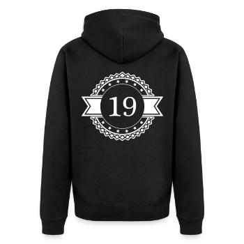 19 Zahl Emblem - Unisex Premium Bio Zip Hoodie - Schwarz - Hinten - Nico (187cm)