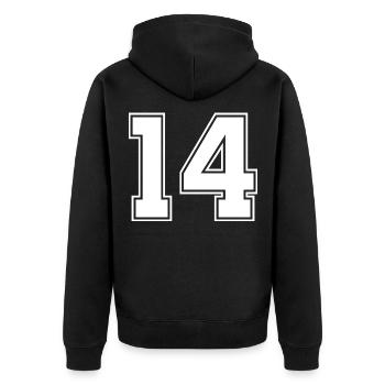 14 Zahl Trikot - Unisex Premium Bio Zip Hoodie - Schwarz - Hinten - Nico (187cm)