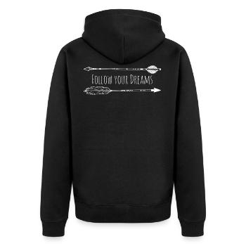 Follow Your Dreams - Pfeile Weiß - Unisex Premium Bio Zip Hoodie - Schwarz - Hinten - Nico (187cm)