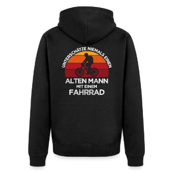 Fahrrad alter Mann - Unisex Premium Bio Zip Hoodie - Schwarz - Hinten - Nico (187cm)