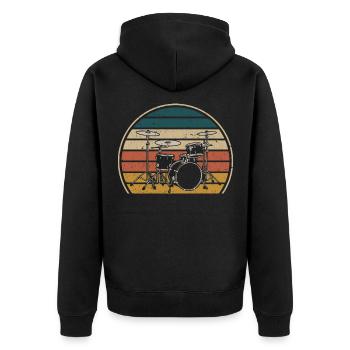 Vintage Drumset Schlagzeuger Rockband Musiker - Unisex Premium Bio Zip Hoodie - Schwarz - Hinten - Nico (187cm)