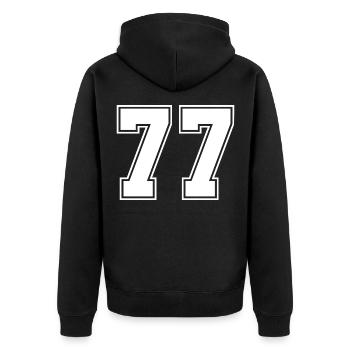 77 Zahl Trikot - Unisex Premium Bio Zip Hoodie - Schwarz - Hinten - Nico (187cm)