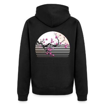 Cherry Blossom Japanese Retro Tree Sakura - Unisex Premium Organic Zip Hoodie - black - Back - Nico (187cm)