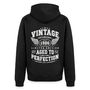 Vintage, 1986, Rétro, Vintage, Cadeau d’anniversaire - Veste à capuche bio Premium Unisexe - noir - Dos - Nico (187cm)