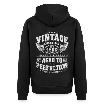 Vintage, 1966, Vintage Retro, Cadeau d’anniversaire - Veste à capuche bio Premium Unisexe - noir - Dos - Nico (187cm)