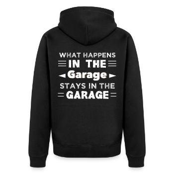 What happens in the garage stays in the garage - Unisex Premium Organic Zip Hoodie - black - Back - Nico (187cm)