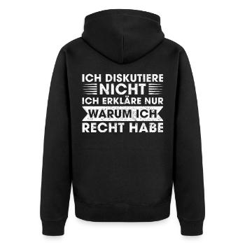 Ich diskutiere nicht , Witzige Humorvolle Sprüche - Unisex Premium Bio Zip Hoodie - Schwarz - Hinten - Nico (187cm)