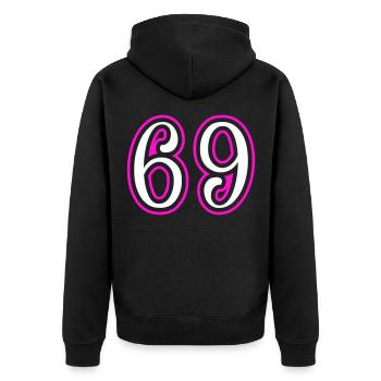 69 Zahl nummer - Unisex Premium Bio Zip Hoodie - Schwarz - Hinten - Nico (187cm)