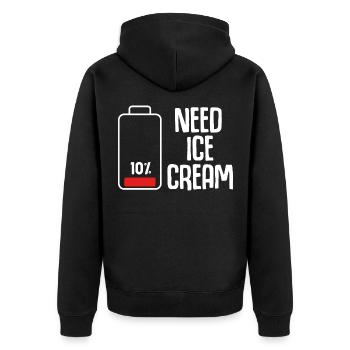 Lustiger Eisdielen Humor bei leerer Batterie - Unisex Premium Bio Zip Hoodie - Schwarz - Hinten - Nico (187cm)