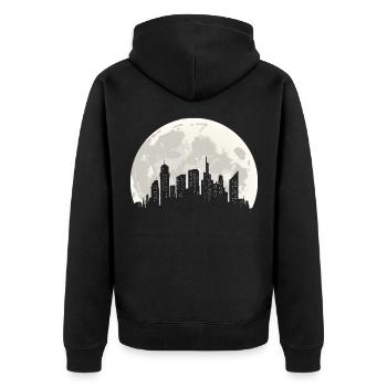 Stadt und Mond Silhouette - Unisex Premium Bio Zip Hoodie - Schwarz - Hinten - Nico (187cm)