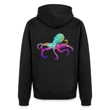Oktopus Bunte Kraken Meerestier Kunst - Unisex Premium Bio Zip Hoodie - Schwarz - Hinten - Nico (187cm)