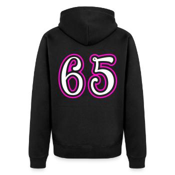65 Number number - Unisex Premium Organic Zip Hoodie - black - Back - Nico (187cm)
