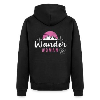 Wander Woman für Wanderin und Bergsteigerin - Unisex Premium Bio Zip Hoodie - Schwarz - Hinten - Nico (187cm)