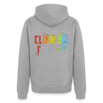 Klettern Bouldern Retro Berg Geschenk TShirt I - Unisex Premium Bio Zip Hoodie - Grau meliert - Hinten - Nico (187cm)