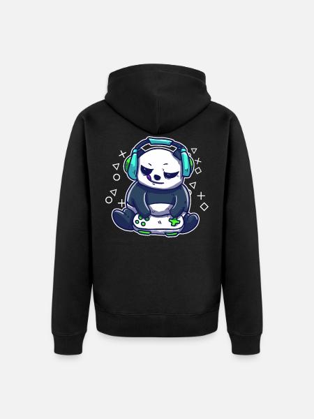 Zocker Gaming Panda spielt PC Games Videospiele - Unisex Premium Bio Zip Hoodie - Schwarz