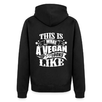 This Is What A Vegan Looks Like - Unisex Premium Organic Zip Hoodie - black - Back - Nico (187cm)