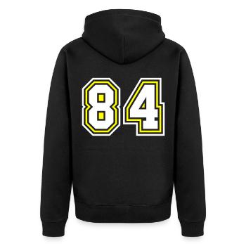 84 Zahl Symbol - Unisex Premium Bio Zip Hoodie - Schwarz - Hinten - Nico (187cm)