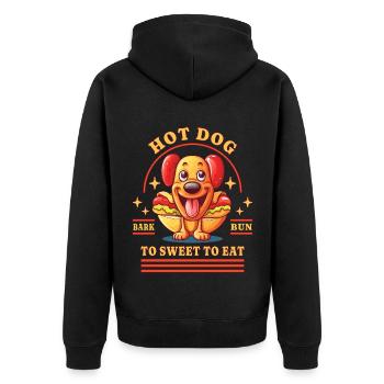 Hot Dog Hund Wurst Fast Food Wortwitz Lustig Humor - Unisex Premium Bio Zip Hoodie - Schwarz - Hinten - Nico (187cm)