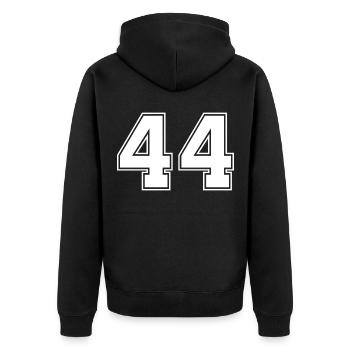 44 Zahl Trikot - Unisex Premium Bio Zip Hoodie - Schwarz - Hinten - Nico (187cm)