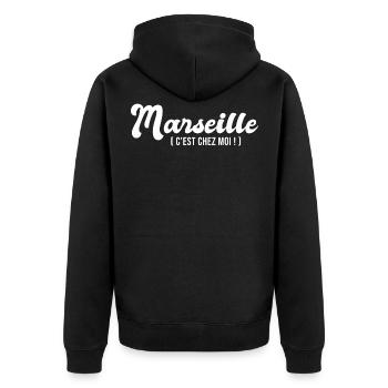 marseille chez moi cadeau humour Marseille homme - Veste à capuche bio Premium Unisexe - noir - Dos - Nico (187cm)