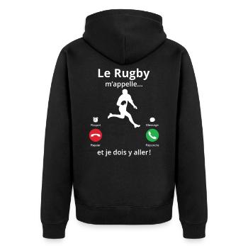 le rugby m'appelle et je dois y aller cadeau rugby - Veste à capuche bio Premium Unisexe - noir - Dos - Nico (187cm)
