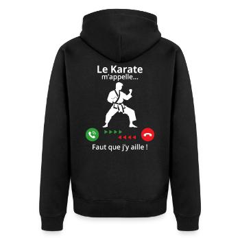 le karate m'appelle faut que j’y aille ! - Veste à capuche bio Premium Unisexe - noir - Dos - Nico (187cm)