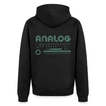 Retro Synthesizer Modular Analog Musikproduzent - Unisex Premium Bio Zip Hoodie - Schwarz - Hinten - Nico (187cm)