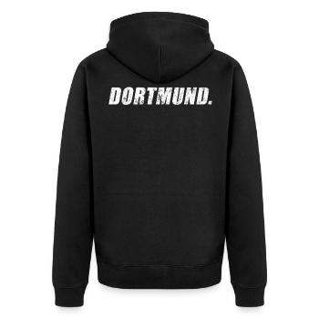 Dortmund - Unisex Premium Organic Zip Hoodie - black - Back - Nico (187cm)
