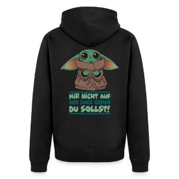 Mir nicht auf den Sack gehen du sollst Arbeit Büro - Unisex Premium Bio Zip Hoodie - Schwarz - Hinten - Nico (187cm)