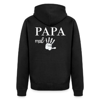 PAPA mal Fünf - Unisex Premium Bio Zip Hoodie - Schwarz - Hinten - Nico (187cm)