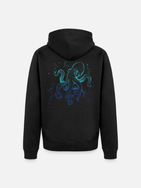 Octopus Squid Art Polyp Ocean - Unisex Premium Organic Zip Hoodie - black