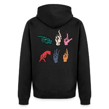 Professeur d’alphabet ASL en langue des signes américaine - Veste à capuche bio Premium Unisexe - noir - Dos - Nico (187cm)
