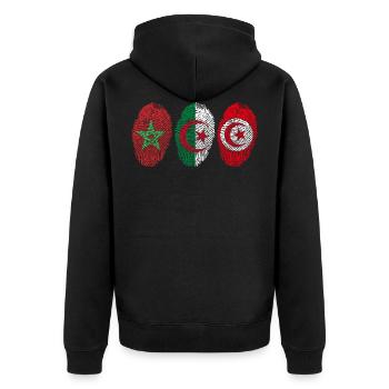 MAGHREB UNITED المغرب LOGO - Unisex Premium Bio Zip Hoodie - Schwarz - Hinten - Nico (187cm)