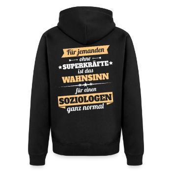 Soziologe Held - Unisex Premium Bio Zip Hoodie - Schwarz - Hinten - Nico (187cm)