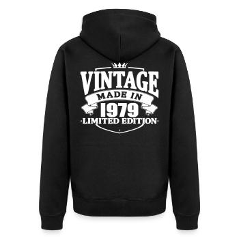 Vintage made in 1979 - Unisex Premium Organic Zip Hoodie - black - Back - Nico (187cm)