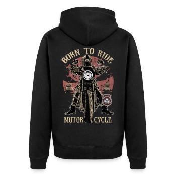 BORN TO RIDE - Motorrad Chopper Caferacer Geschenk - Unisex Premium Bio Zip Hoodie - Schwarz - Hinten - Nico (187cm)