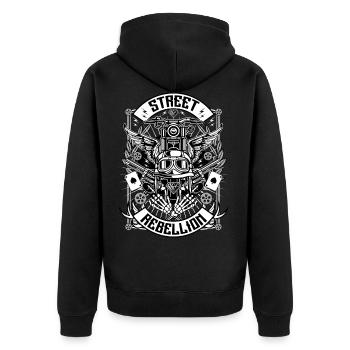shirt moto - Rue Rebellion (tricolore) - Veste à capuche bio Premium Unisexe - noir - Dos - Nico (187cm)