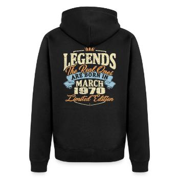 Real legends are born in march 1970 - Unisex Premium Organic Zip Hoodie - black - Back - Nico (187cm)