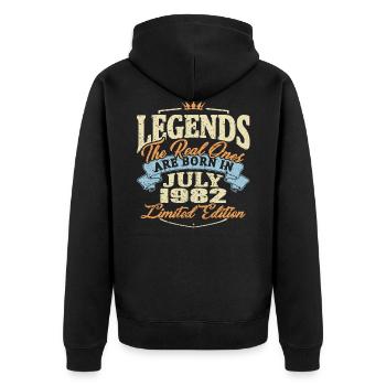 Echte Legenden werden im Juli 1982 geboren - Unisex Premium Bio Zip Hoodie - Schwarz - Hinten - Nico (187cm)