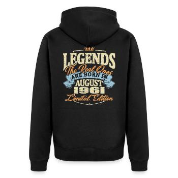 Echte Legenden werden im August 1961 geboren - Unisex Premium Bio Zip Hoodie - Schwarz - Hinten - Nico (187cm)