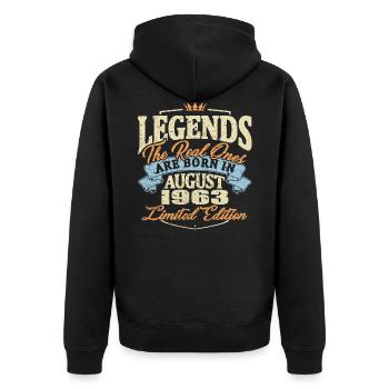 Echte Legenden werden im August 1963 geboren - Unisex Premium Bio Zip Hoodie - Schwarz - Hinten - Nico (187cm)