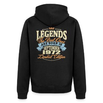 Wahre Legenden werden im September 1972 geboren - Unisex Premium Bio Zip Hoodie - Schwarz - Hinten - Nico (187cm)