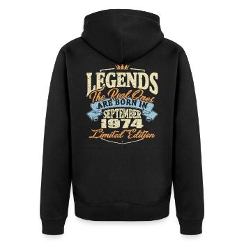Real legends are born in september 1974 - Unisex Premium Organic Zip Hoodie - black - Back - Nico (187cm)