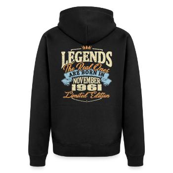Echte Legenden werden im November 1961 geboren - Unisex Premium Bio Zip Hoodie - Schwarz - Hinten - Nico (187cm)