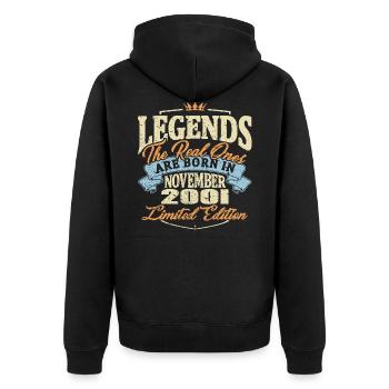 Echte Legenden werden im November 2001 geboren - Unisex Premium Bio Zip Hoodie - Schwarz - Hinten - Nico (187cm)
