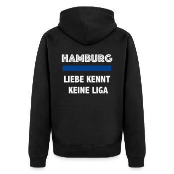 Hamburg - Liebe kennt keine Liga - Unisex Premium Bio Zip Hoodie - Schwarz - Hinten - Nico (187cm)