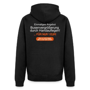 Busenvergrößerung per Handauflegen - Unisex Premium Bio Zip Hoodie - Schwarz - Hinten - Nico (187cm)